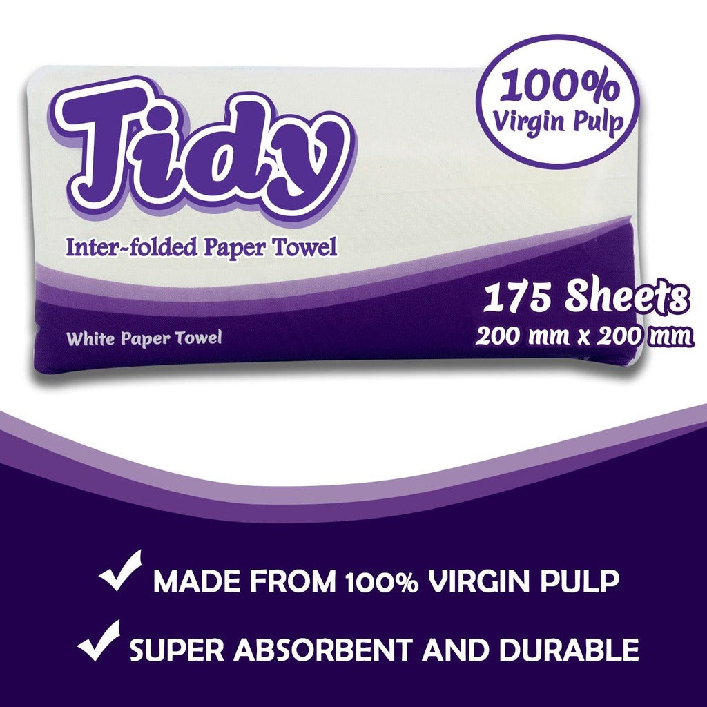Bundle of 2 or 8 - Tidy Trio Pack Inter-Folded Paper Towel White 3 x 175 Sheets
