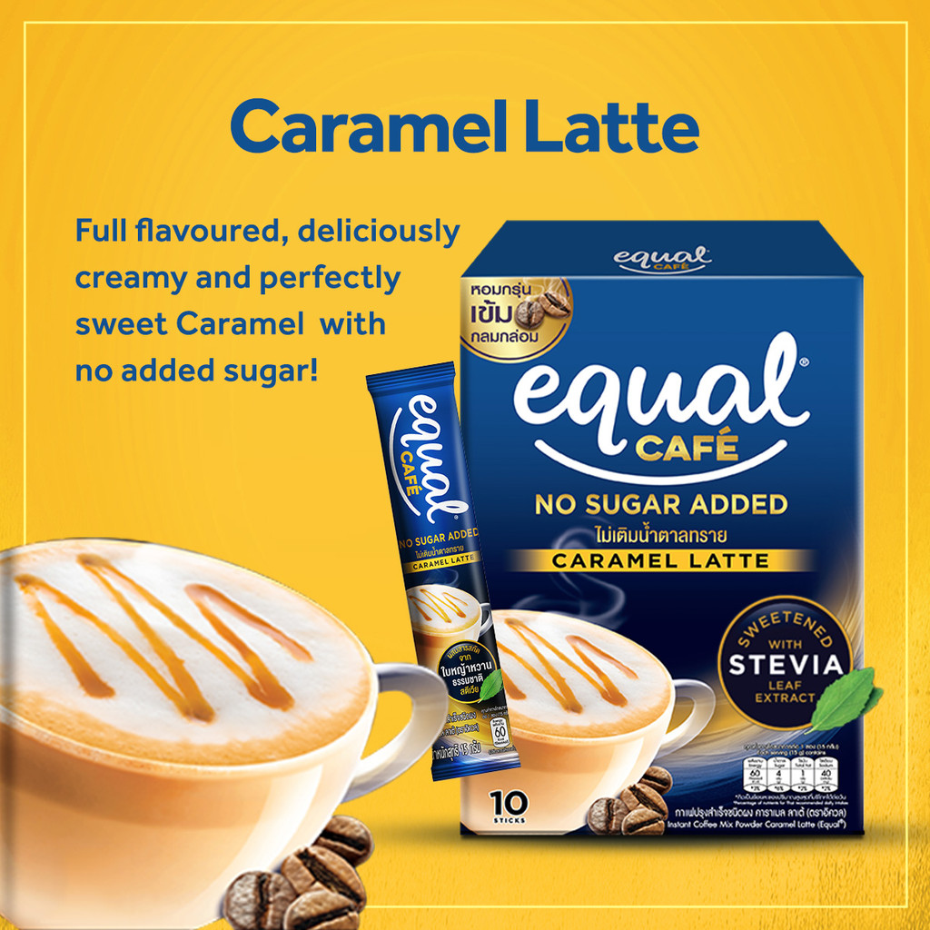 1 CASE - EQUAL CAFE CARAMEL LATTE, 3-IN-1 Coffee Mix - Natural Stevia Sweetener - (10 Sticks x 12 Boxes)