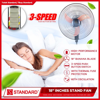 STANDARD STAND FAN 18" Plastic Blade RED