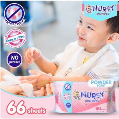 [BUNDLE OF 2 or 6]  Nursy Baby Wipes in Powder Scent 4 packs x 66 wipes