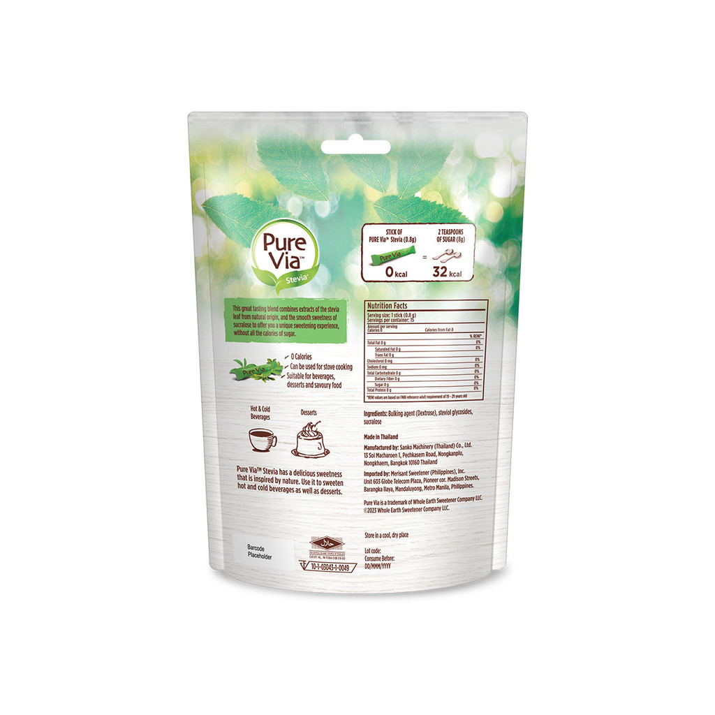 1 CASE - PURE VIA STEVIA 15 Zero Calorie Sweetener - Stevia Sweetener, Sugar Free - (15 Sticks x 36 Packs)