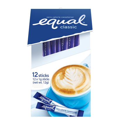 1 CASE - EQUAL CLASSIC 12 Zero Calorie Sweetener - Sugar Substitute, Diabetic Friendly -  (12 Sticks x 24 Boxes)