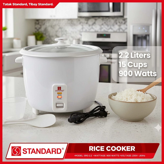 STANDARD RICE COOKER 900W - 2.2L Plain White 15 Cups