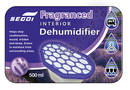 Segoi Fragranced DEHUMIDIFIER 500ml Lavender Scent - Absorbs moisture for mildew removal