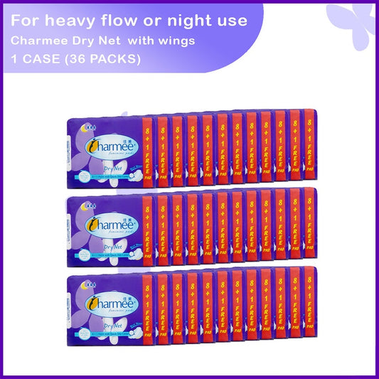 1 CASE -Charmee Dry Net HEAVY FLOW Sanitary Napkin with Wings 8's x 36 packs