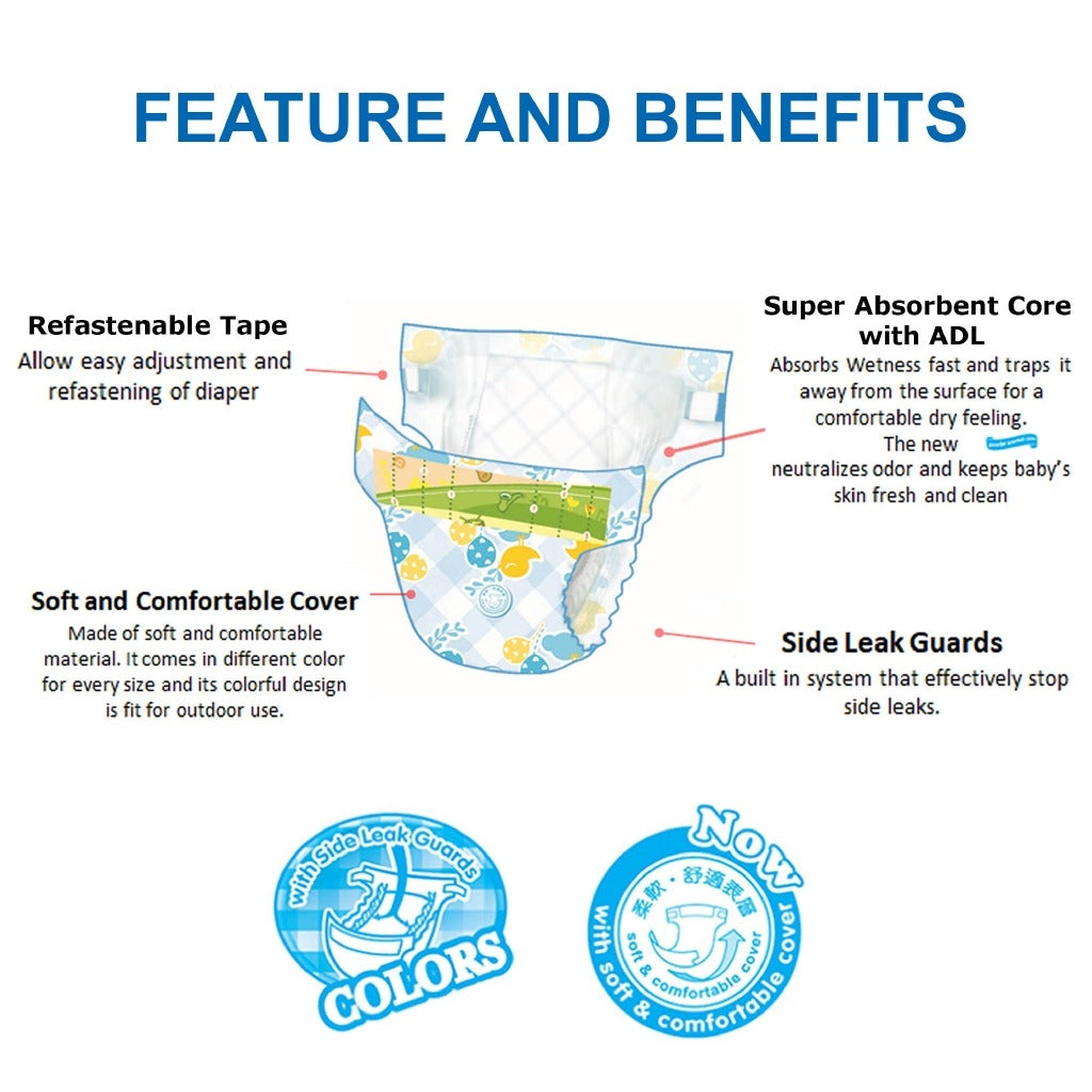 EQ Colors Jumbo Pack Tape Baby Diapers 64's (6-11kg) - M