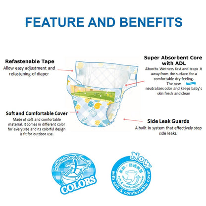 EQ Colors Jumbo Pack Tape Baby Diapers 64's (6-11kg) - M