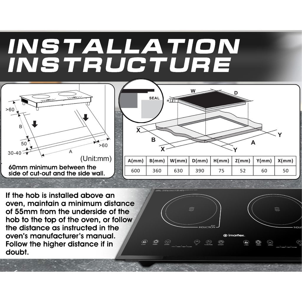 Imarflex IDX-3250B Built-in Twin Induction Cooker - L 1300W / R 1500W