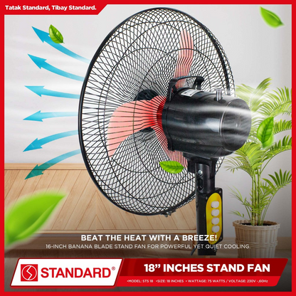 STANDARD STAND FAN 18" Plastic Blade RED