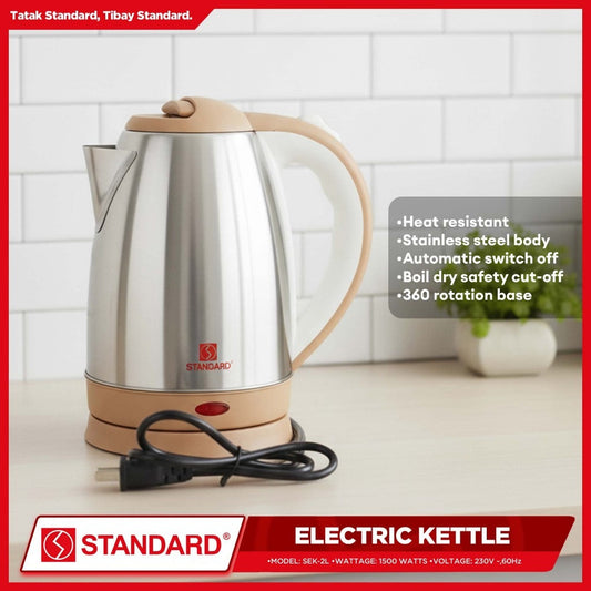STANDARD ELECTRIC KETTLE 2L 1500W - STAINLESS STEEL BODY