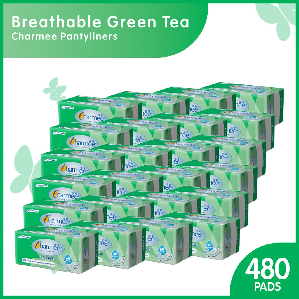 1 CASE - Charmee Pantyliner Breathable Deodorizing Green Tea (20's x 24 packs)