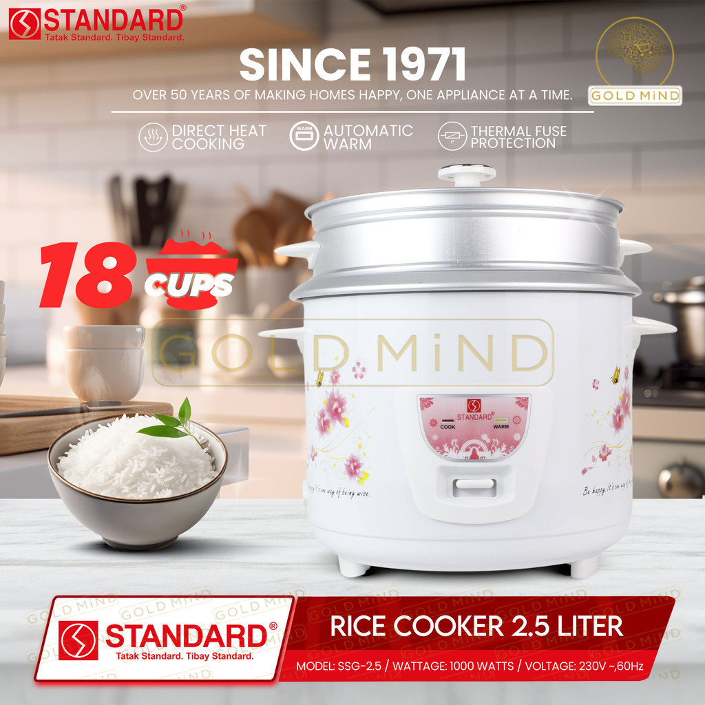 STANDARD RICE COOKER (1000w) - 2.5 Liters (18cups) - with steamer and glass cover