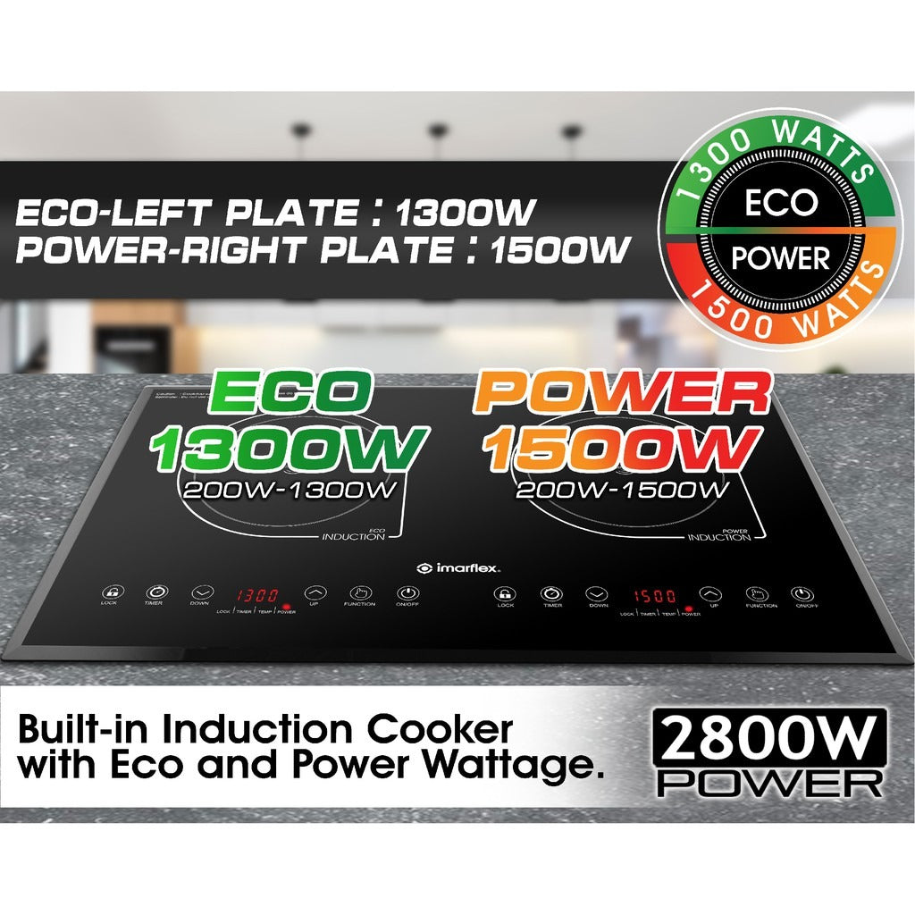 Imarflex IDX-3250B Built-in Twin Induction Cooker - L 1300W / R 1500W