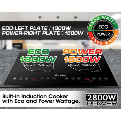 Imarflex IDX-3250B Built-in Twin Induction Cooker - L 1300W / R 1500W