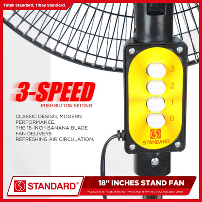 STANDARD STAND FAN 18" Plastic Blade RED