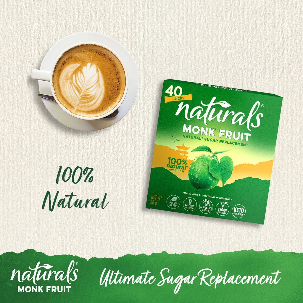 1 CASE - NATURALS MONK FRUIT 40 Zero Calorie Sweetener - Natural Sweetener, Sugar Free - (40 Sticks x 12 Packs)