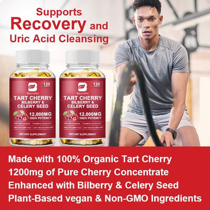 Beworths Tart Cherry Extract with Bilberry & Celery Seed Capsules - 12000mg