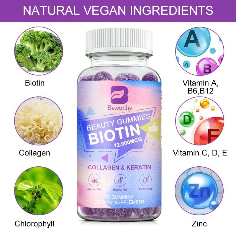 Beworths Beauty Biotin Gummies with Keratin & Collagen - 12000mcg