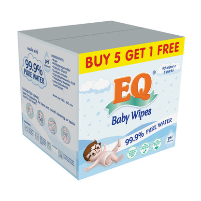 [BUNDLE OF 6] - EQ BABY WIPES 99.9% PURE WATER 90 wipes