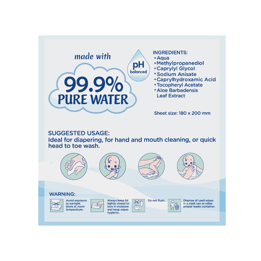 [BUNDLE OF 6] - EQ BABY WIPES 99.9% PURE WATER 90 wipes