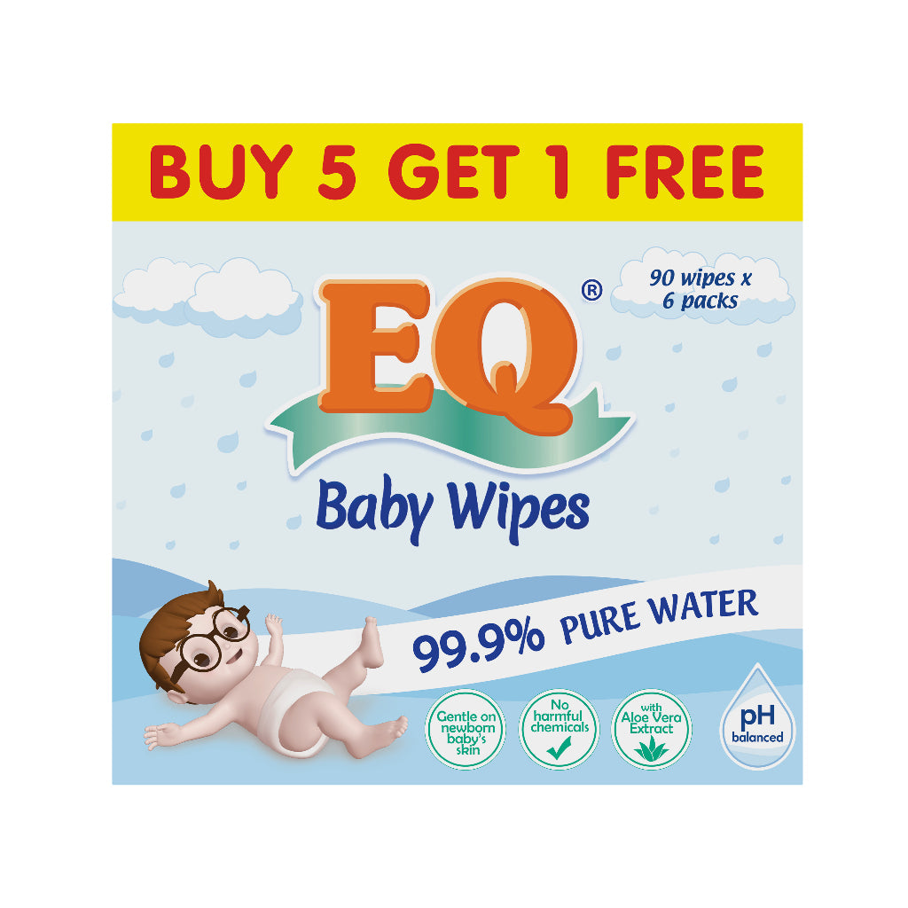 [BUNDLE OF 6] - EQ BABY WIPES 99.9% PURE WATER 90 wipes