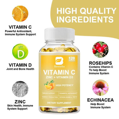 Beworths Vitamin C, Zinc & Vitamin D Capsule- 100mg