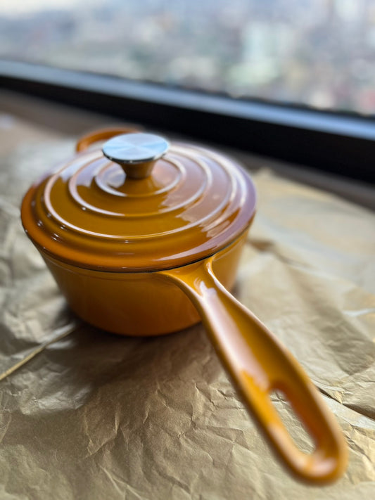 Happiness YELLOW ENAMELED CAST IRON SAUTE/SAUCE PAN - 37 x 19 x 9cm / 3.1kg