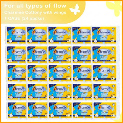 1 CASE - Charmee ALL FLOW Cottony Sanitary Napkin w/ Wings 12's x 24 packs