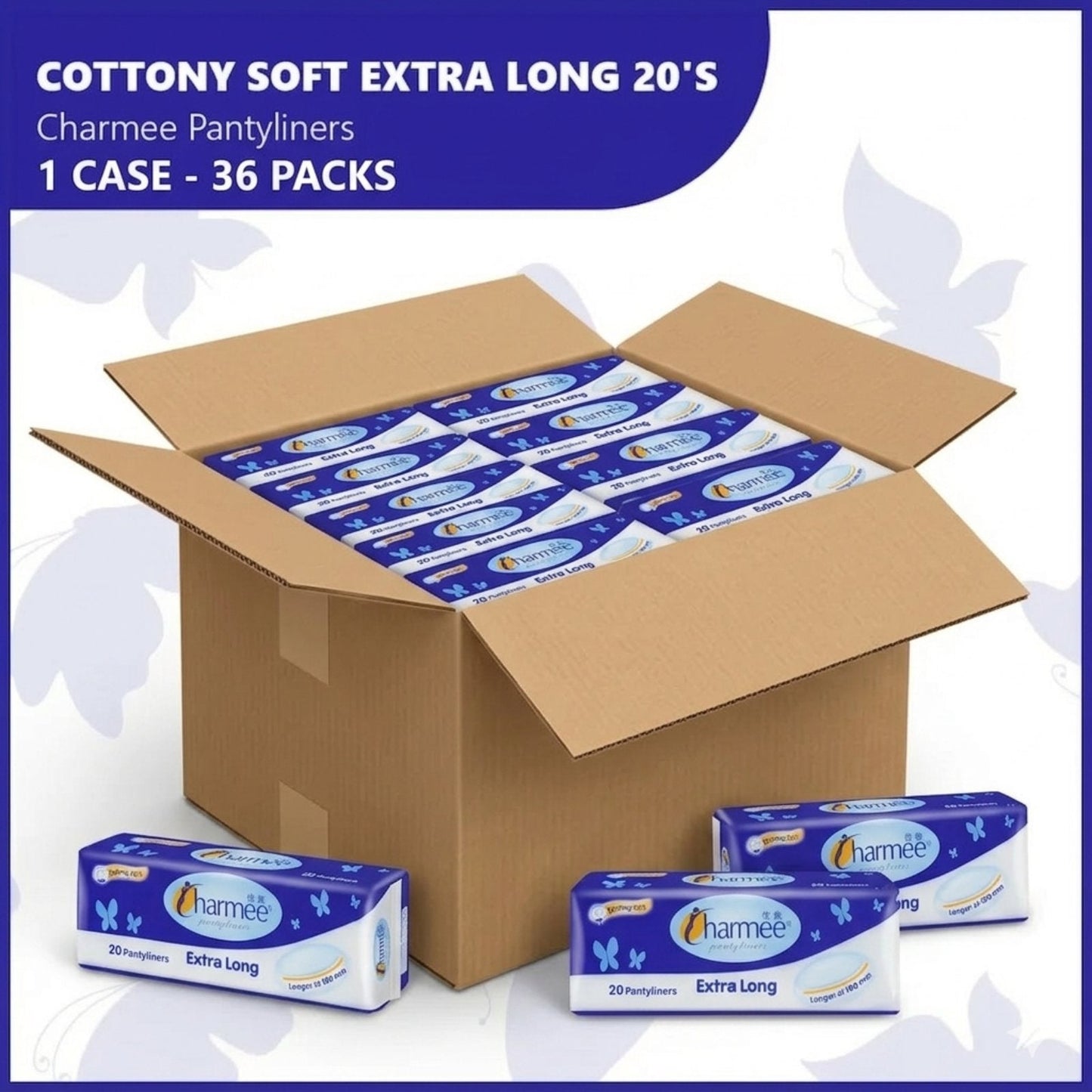 1 CASE - Charmee Pantyliner Extra Long 20s x 36 packs