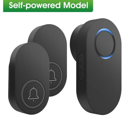 Smatrul Self-Powered Model Wireless Doorbell - BLACK [2 Buttons / 1 Receiver]