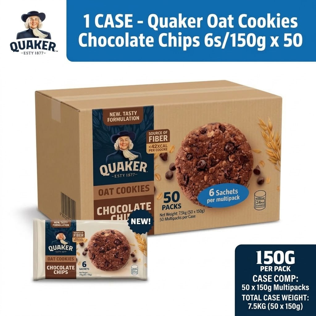 1 CASE - Quaker Oat Cookies Chocolate Chips 6s/150g x 50